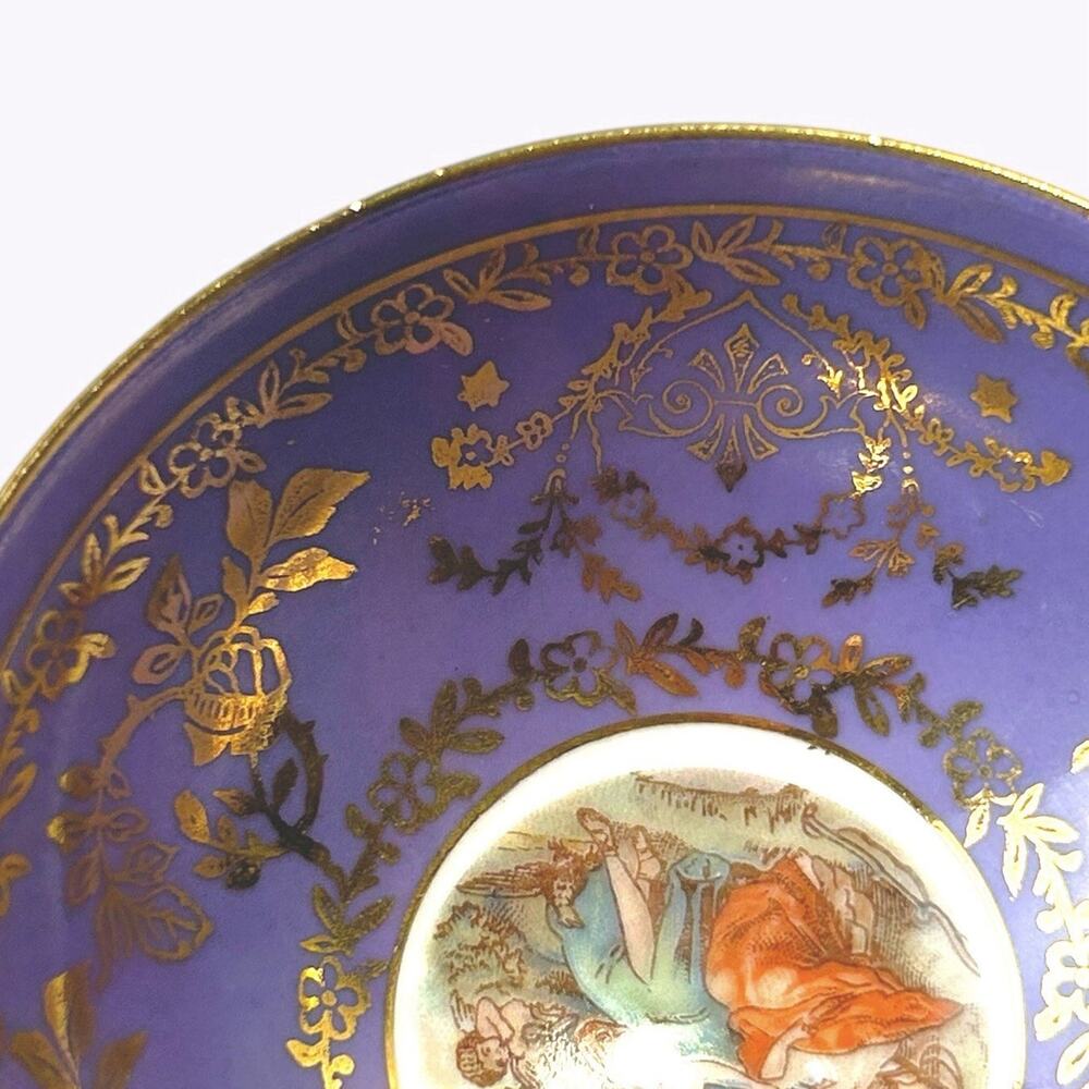 Vintage Demitasse Cup Saucer Bremer Schmidt BES Purple Gold Cameo GDR Lovers - Picture 14 of 16